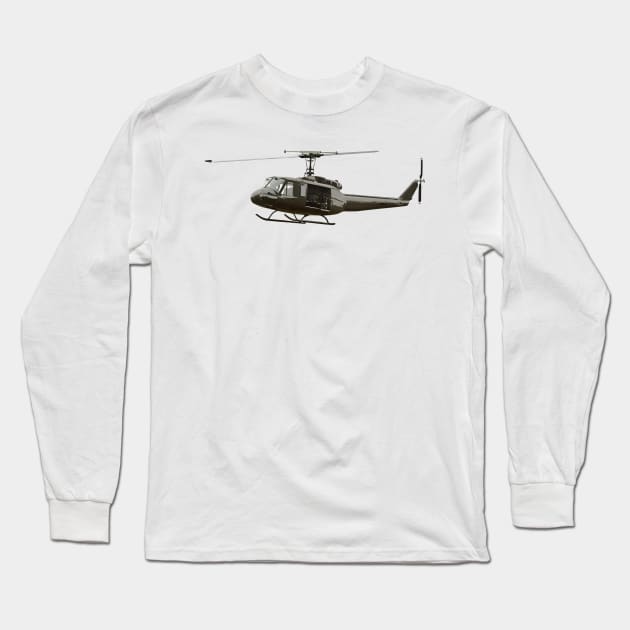 UH-1 Huey Helicopter Long Sleeve T-Shirt by Dirty Custard Designs 